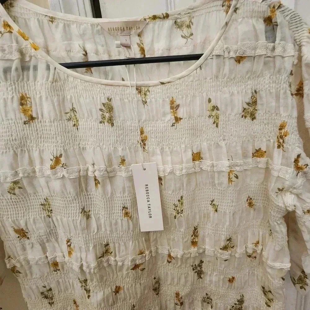 Rebecca Taylor Cream Mini Dress with Yellow Floral Motif - Picture 2 of 4